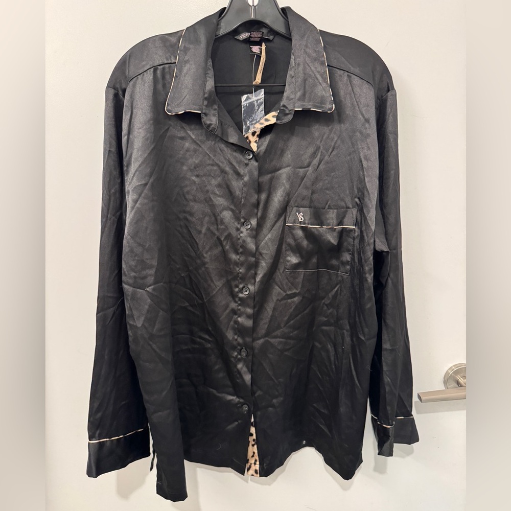 Victoria Secret Black Satin Long Sleeve Top